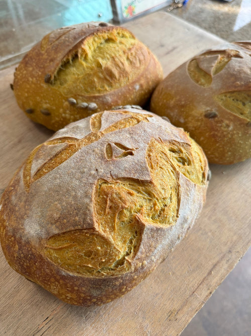 Pumpkin-shaped sourdough loaves